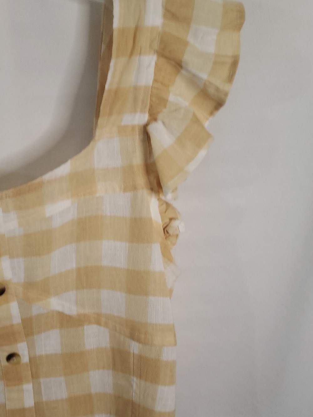 Rebellion Again Yellow/Cream Plaid Tie-Back Ruffle Sleeve Crop Top, Large - Picture 3 of 6